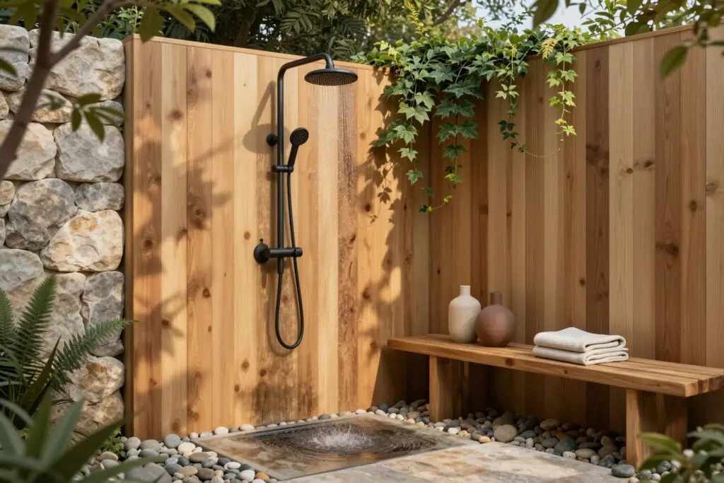 Featured image for: 11 Off Grid Shower Ideas That Turn Your Backyard Into a Rustic Spa Retreat