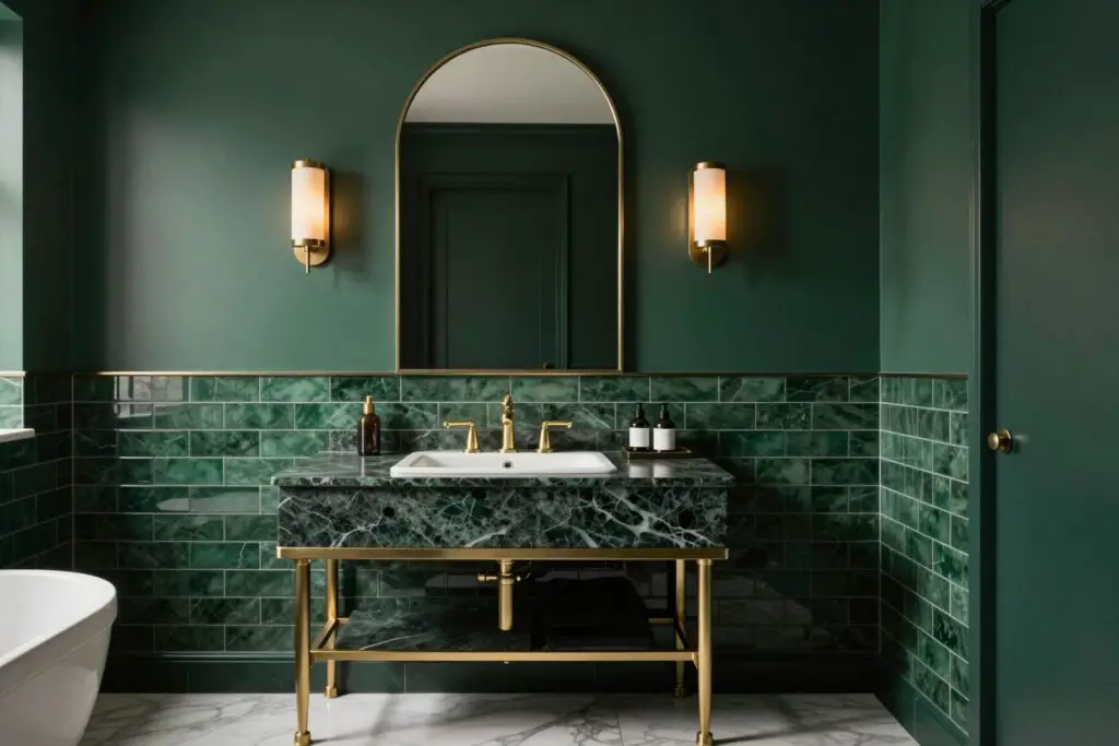 Featured image for: 22 Dark Green Bathroom Ideas That Feel Moody, Luxe & Surprisingly Timeless