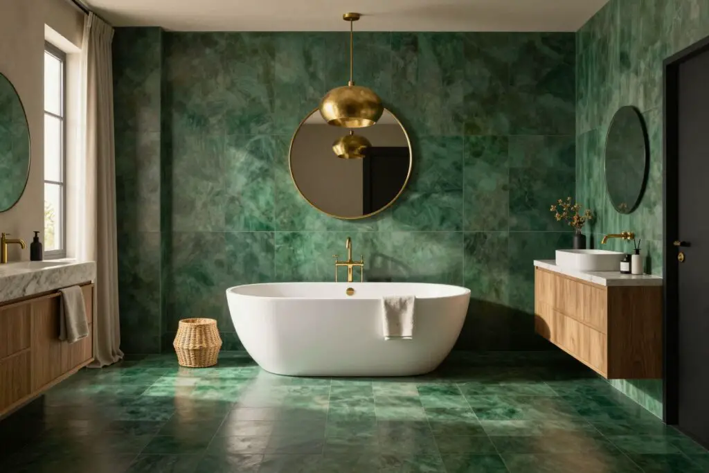 Featured image for: 22 Emerald Green Bathroom Ideas That Feel Luxurious, Moody & Totally Unforgettable