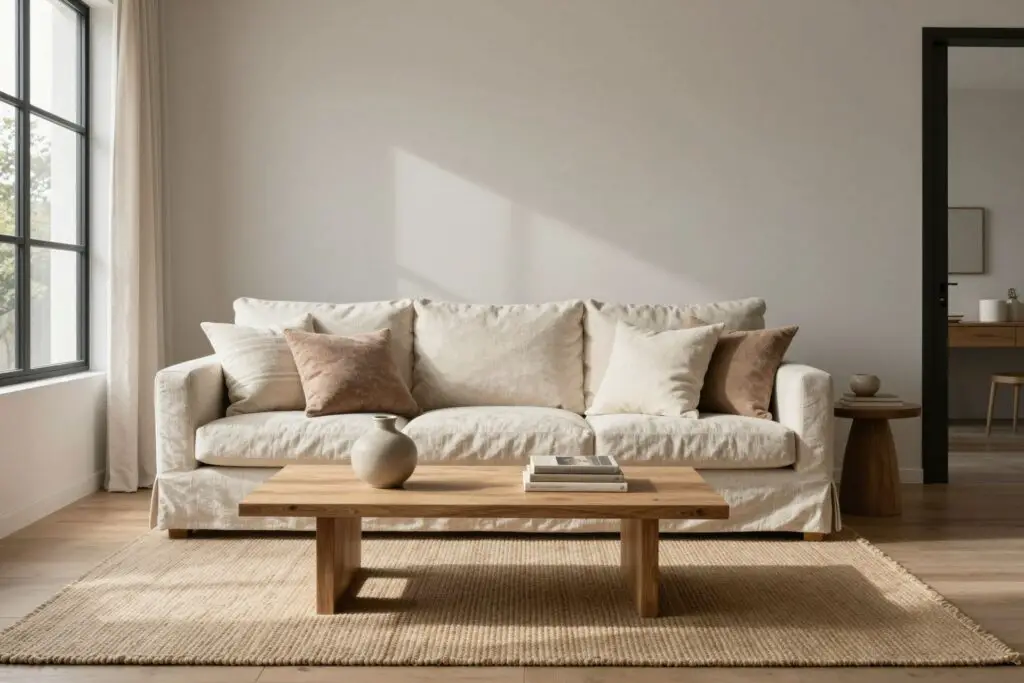 Featured image for: 23 Neutral Minimalist Living Room Ideas That Designer-Approved