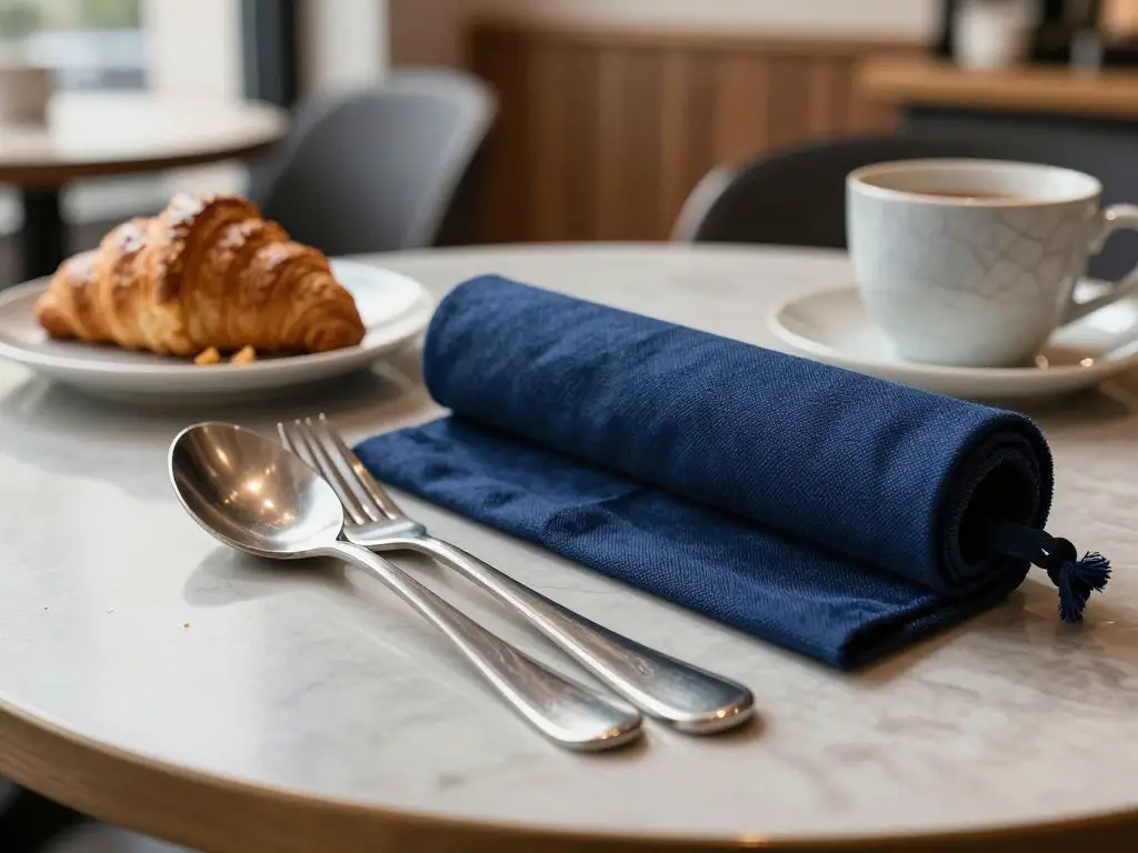 A barista-style coffee shop table, bathed in gentle morning light from a nearby window, is the setting for an ultra-crisp close-up of a comp.