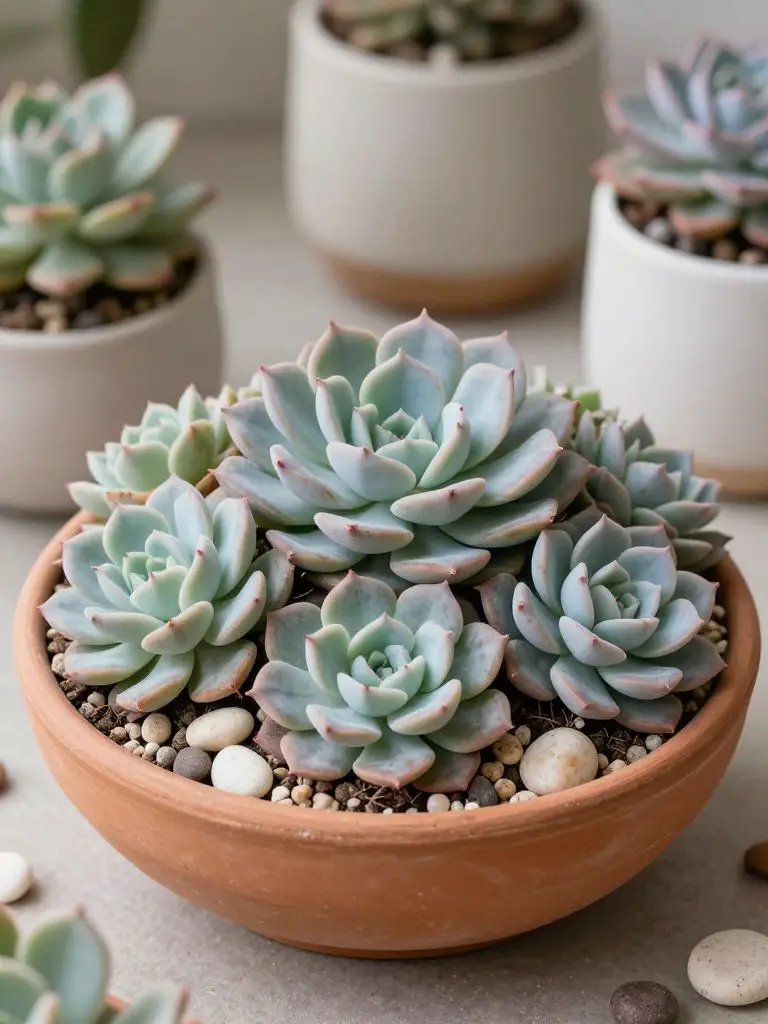 A compact patio succulent arrangement styled in Warm Minimalist desert-inspired design.