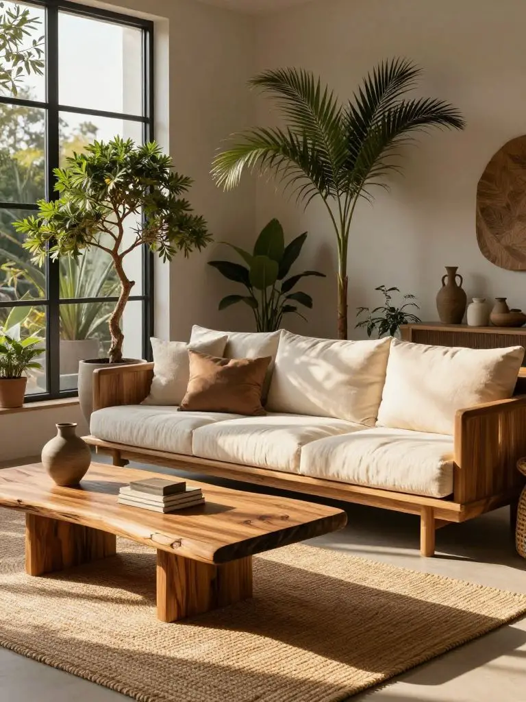 A sun-drenched eco friendly interior corner designed with organic modern sensibility.