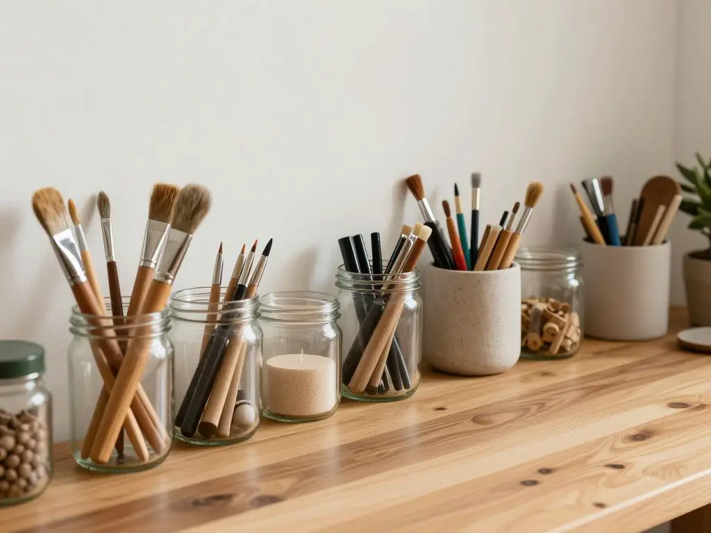 glass jar craft organizer DIY recycled storage for art supplies and tools