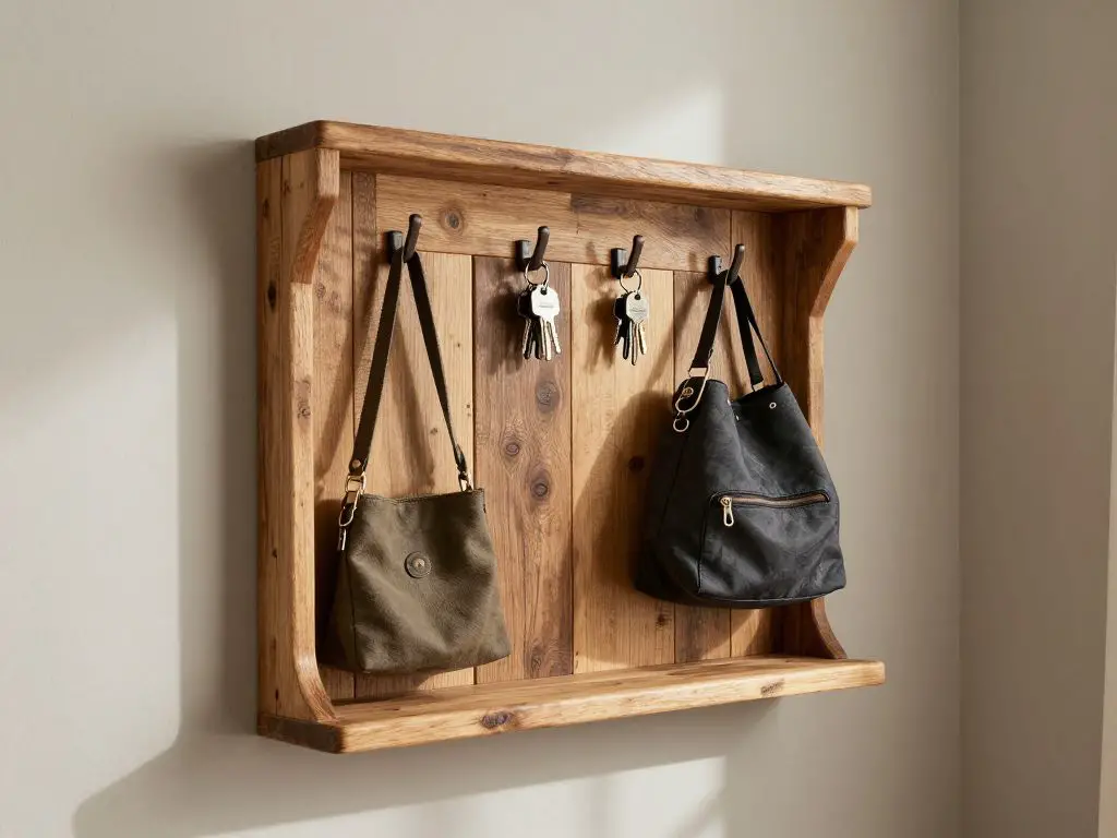 reclaimed wood entryway organizer DIY storage for keys bags and daily items