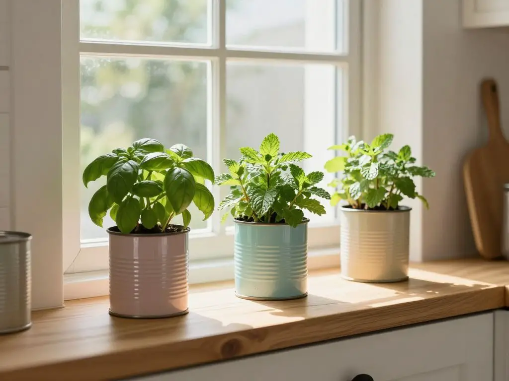 DIY tin can plant pots recycled storage idea eco friendly herb containers