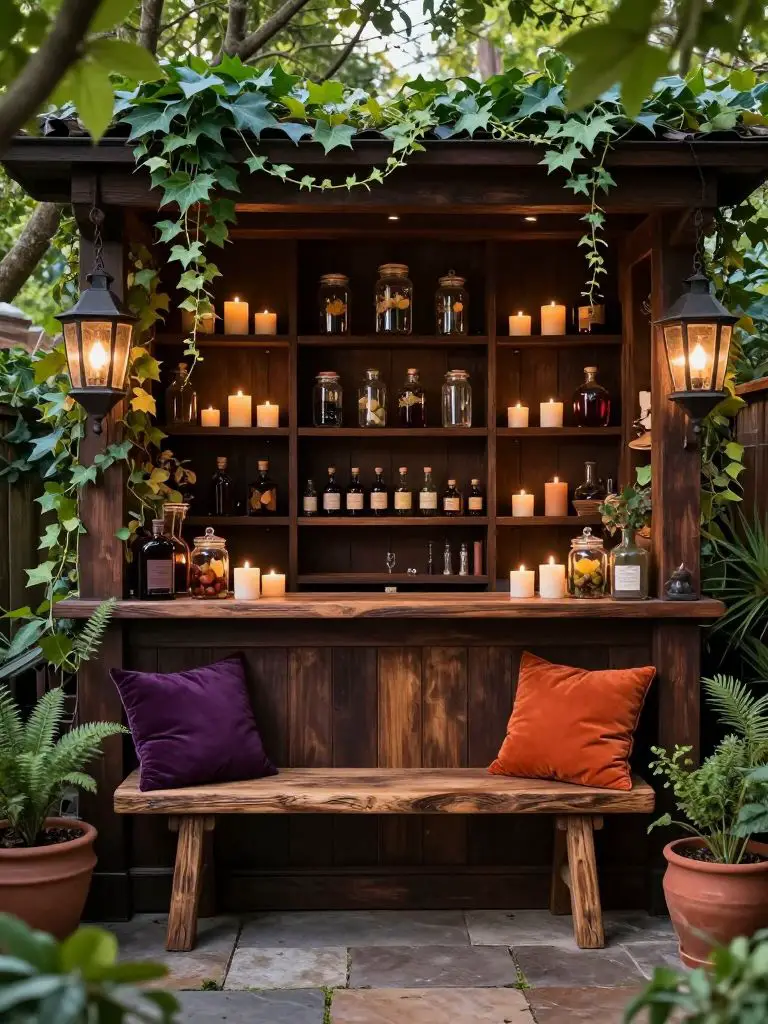 Design a backyard potion bar nook with enchanted woodland styling.