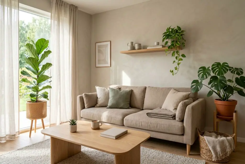 minimalist living room with plants