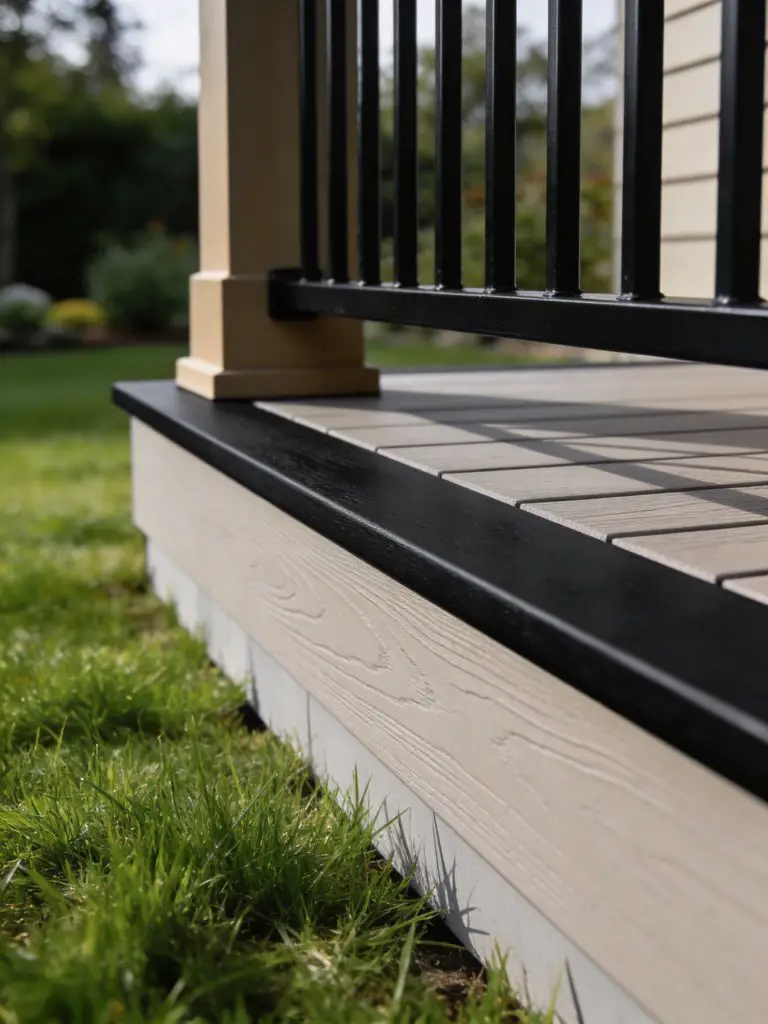 A modern backyard deck featuring composite horizontal skirting in a sleek, contemporary style.