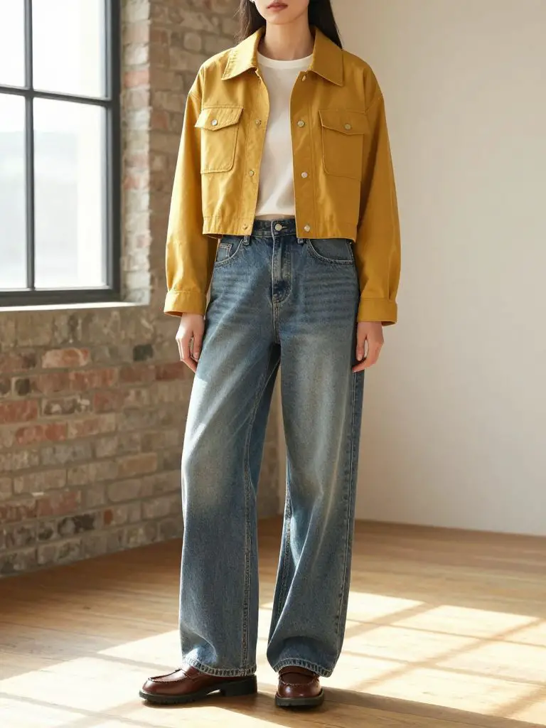 A contemporary street style scene emphasizing youthful sustainable fashion.