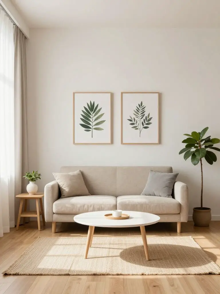 A small minimalist living room designed for bright, airy simplicity.