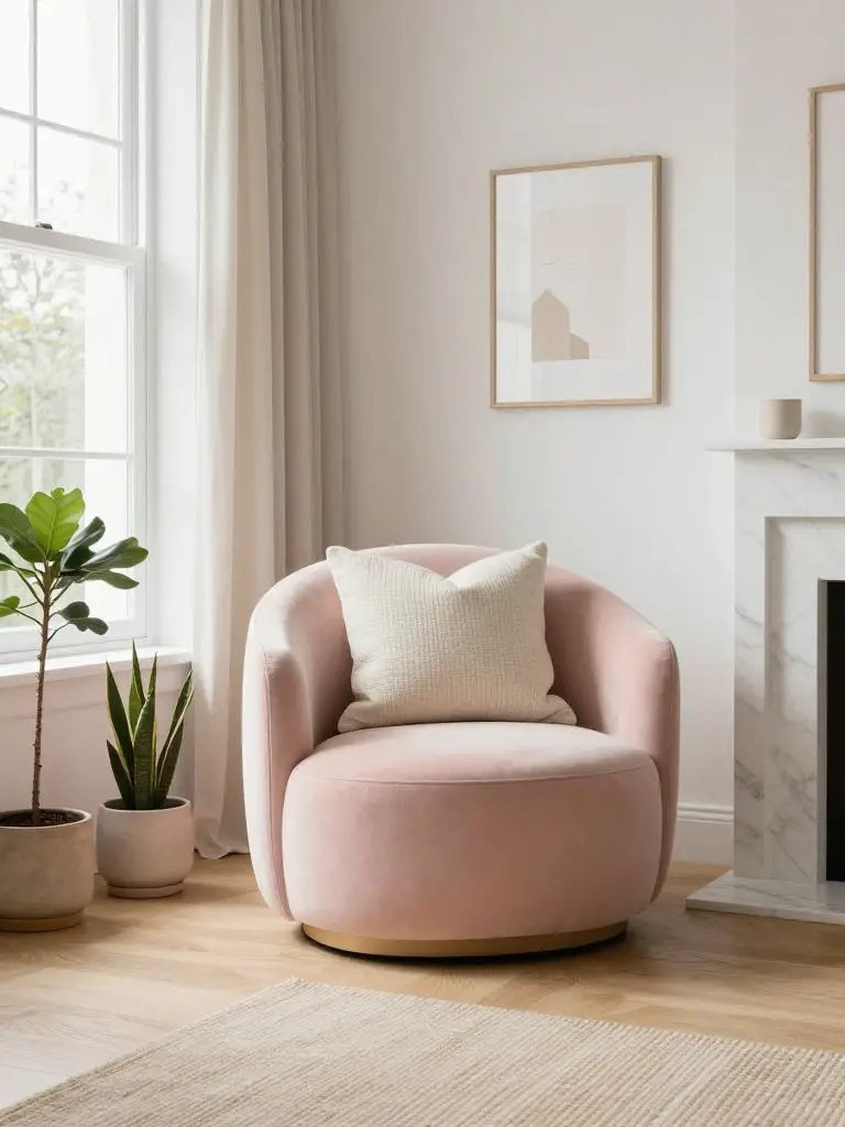 A soft minimalist reading corner designed with Scandinavian warmth and light neutral tones.