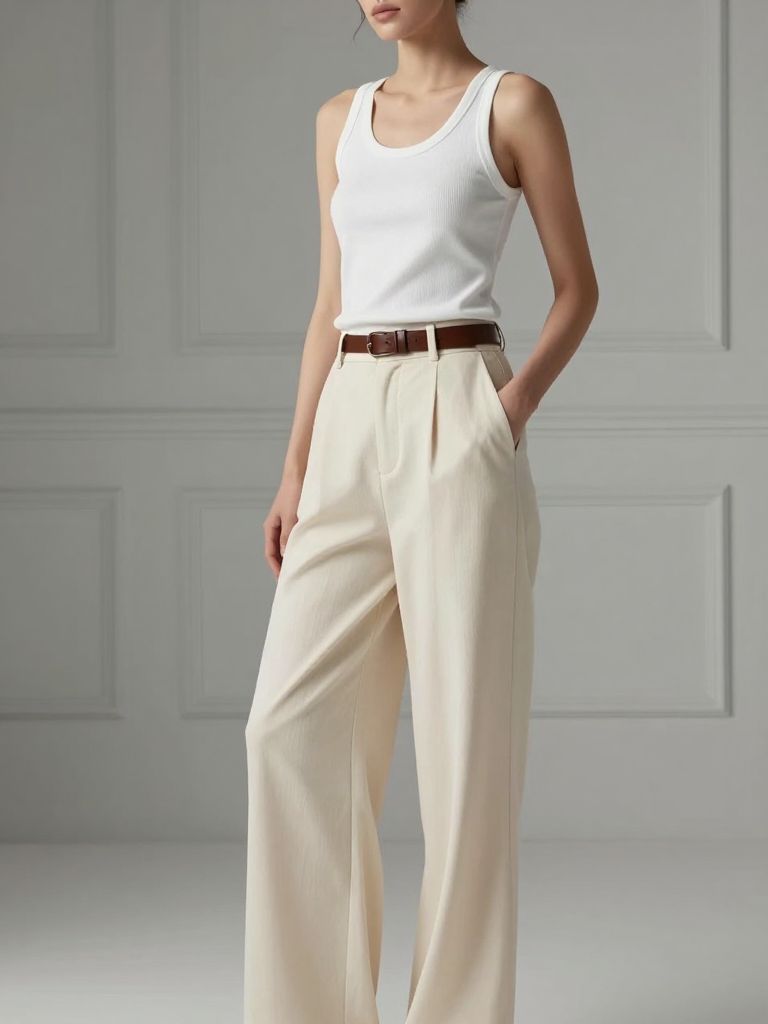 A modern minimalist indoor scene presenting sustainable capsule wardrobe elegance.