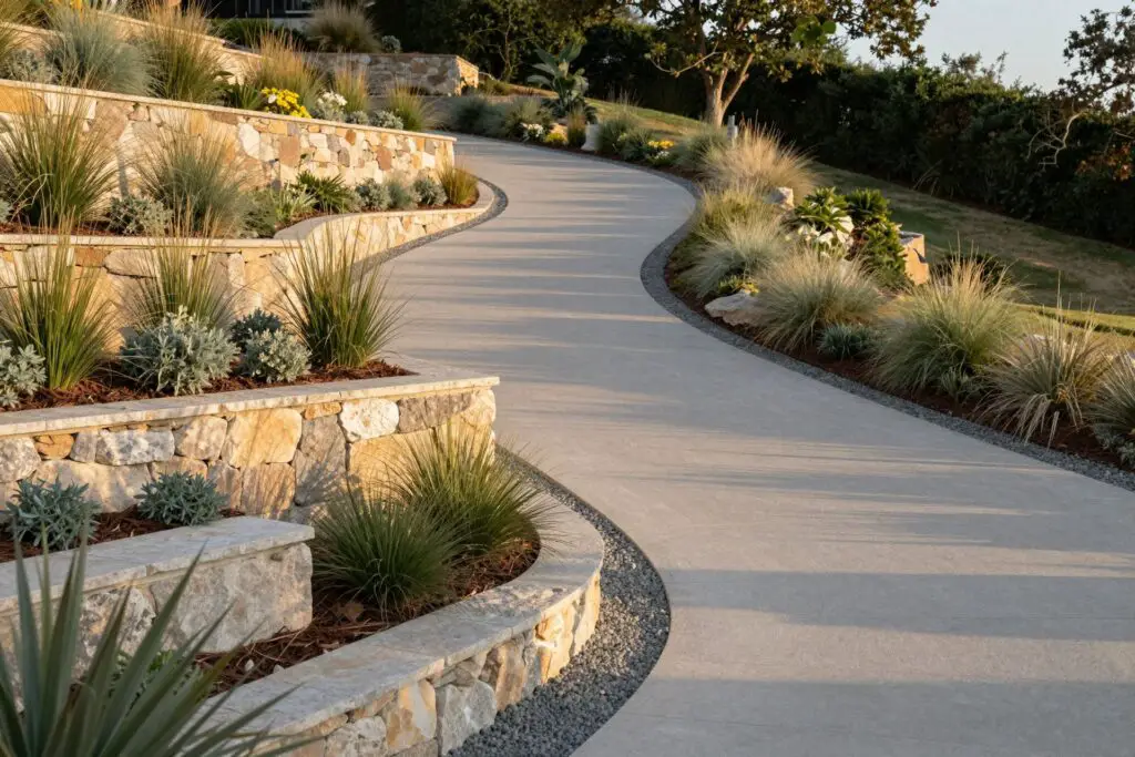 Featured image for: 10 Sloped Driveway Landscaping Ideas That Solve Drainage Beautifully