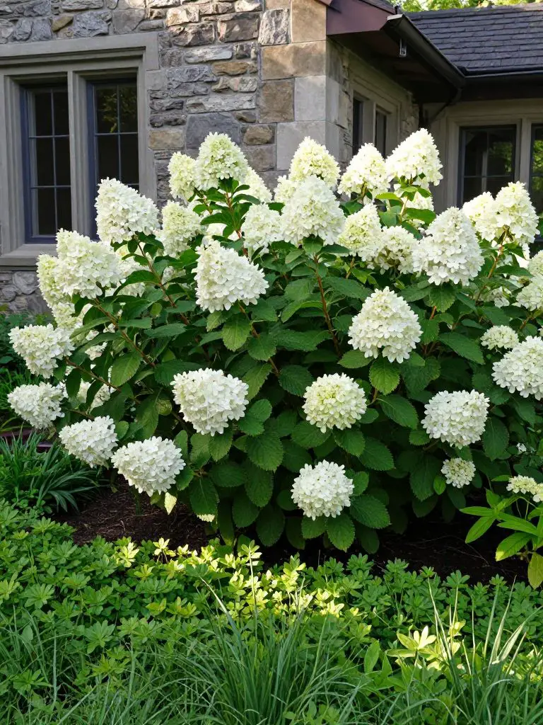 A structural garden bed featuring flowering shrubs.