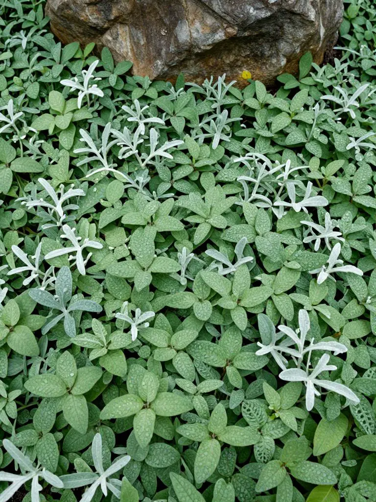 A ground-level wide shot of a lush, low-maintenance ground cover.