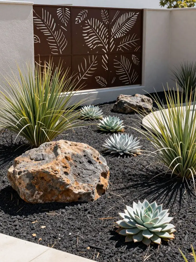 A minimalist xeriscape garden design featuring drought-tolerant plants.