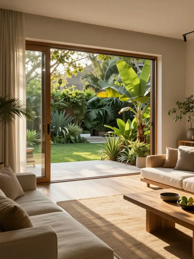 A seamless indoor-outdoor living space blending natural elements and sustainable design.