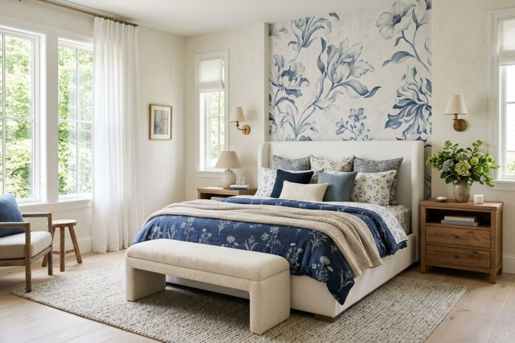 Featured image for: 10 Blue Floral Bedroom Ideas That Feel Calm and Elegant