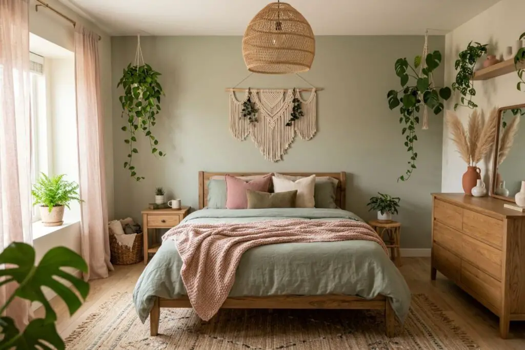 Featured image for: 10 Dreamy Pink and Green Boho Bedroom Ideas