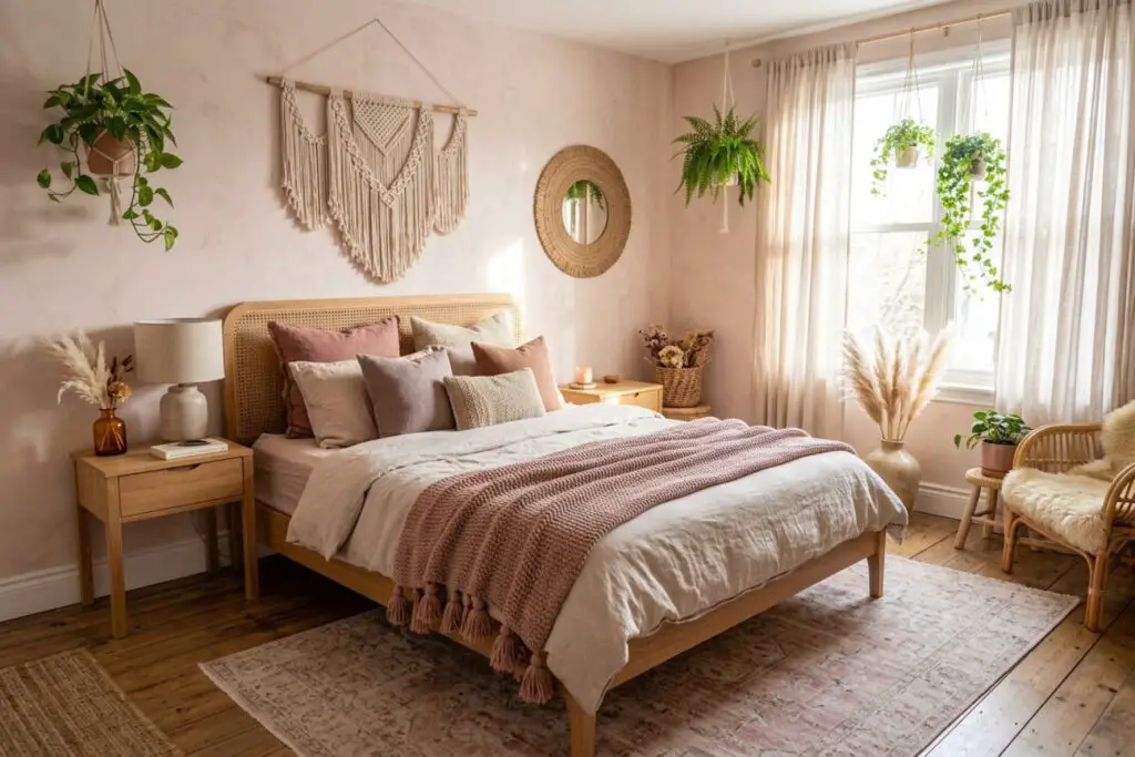 Featured image for: 10 Pink Boho Bedroom Ideas That Feel Cozy and Creative