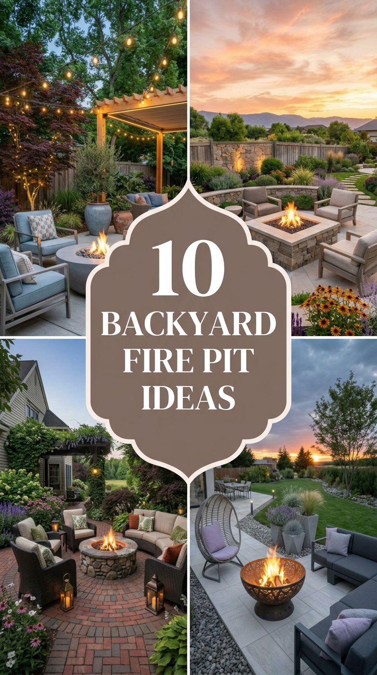 Pinterest banner for 10 Backyard Fire Pit Ideas for a Cozy and Stylish Outdoor Retreat