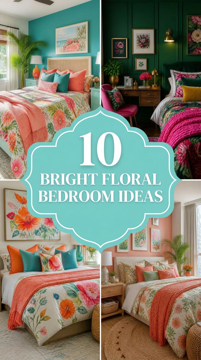 Pinterest banner for 10 Bright Floral Bedroom Ideas Full of Happy Color