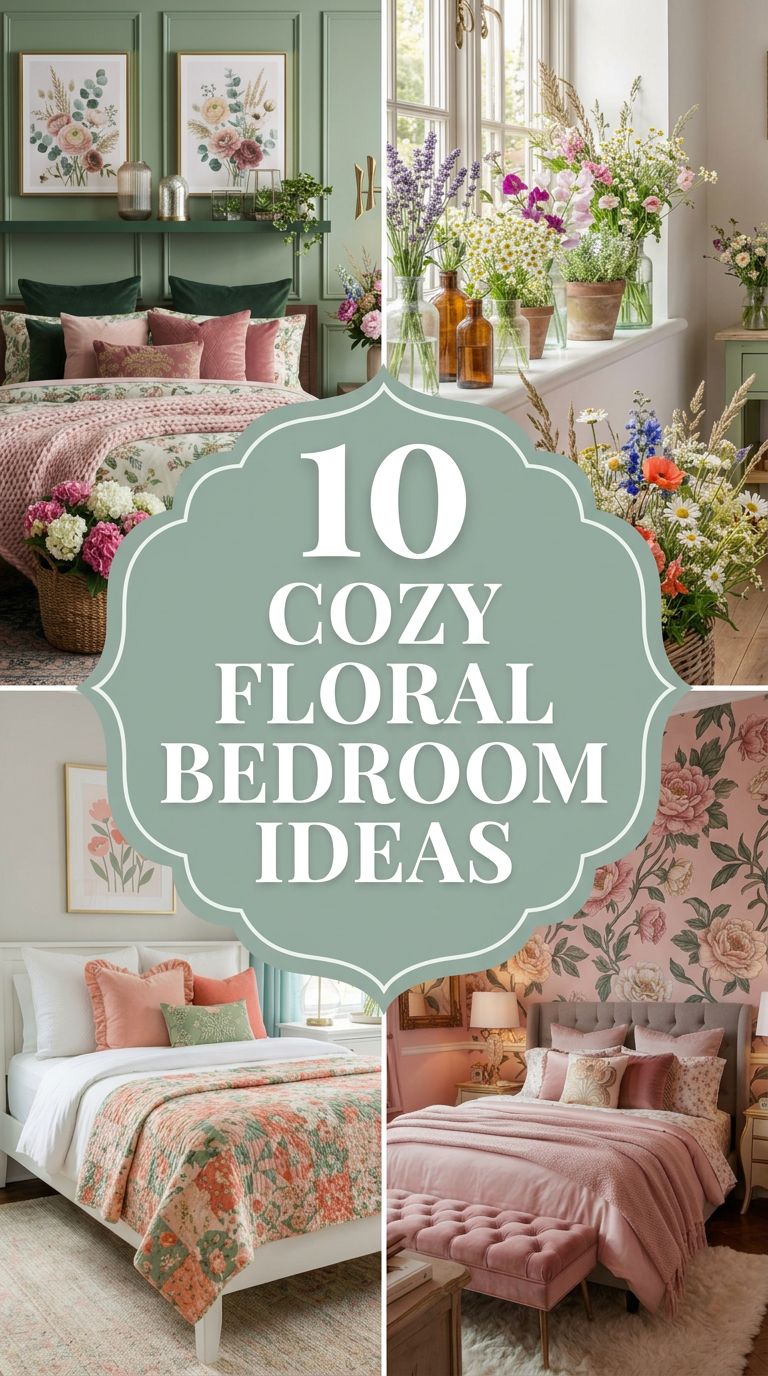 Pinterest banner for 10 Cozy Floral Bedroom Ideas That Feel Warm and Inviting
