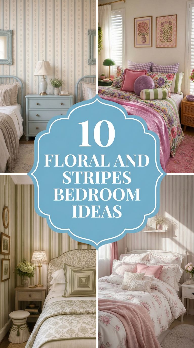 Pinterest banner for 10 Floral and Stripes Bedroom Ideas That Surprisingly Work
