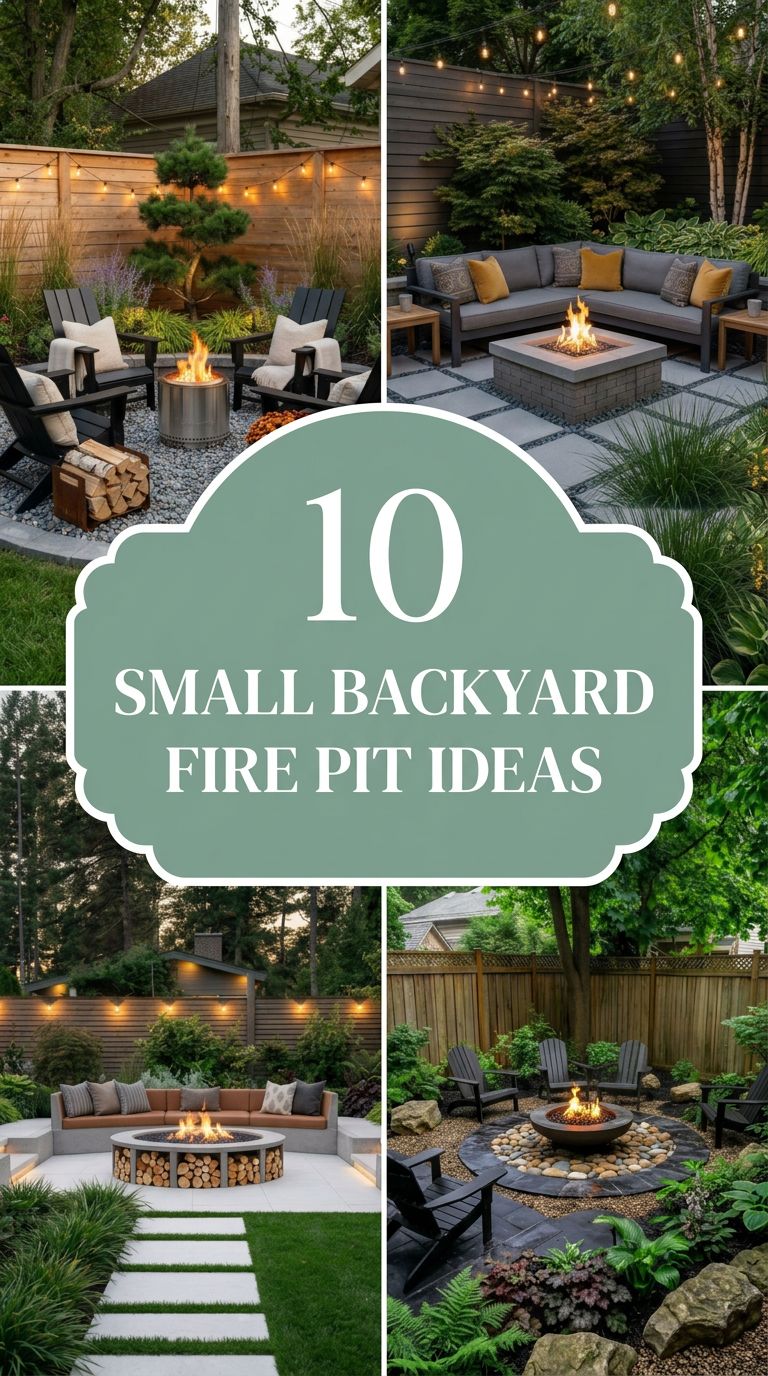 Pinterest banner for 10 Small Backyard Fire Pit Ideas That Save Space Beautifully