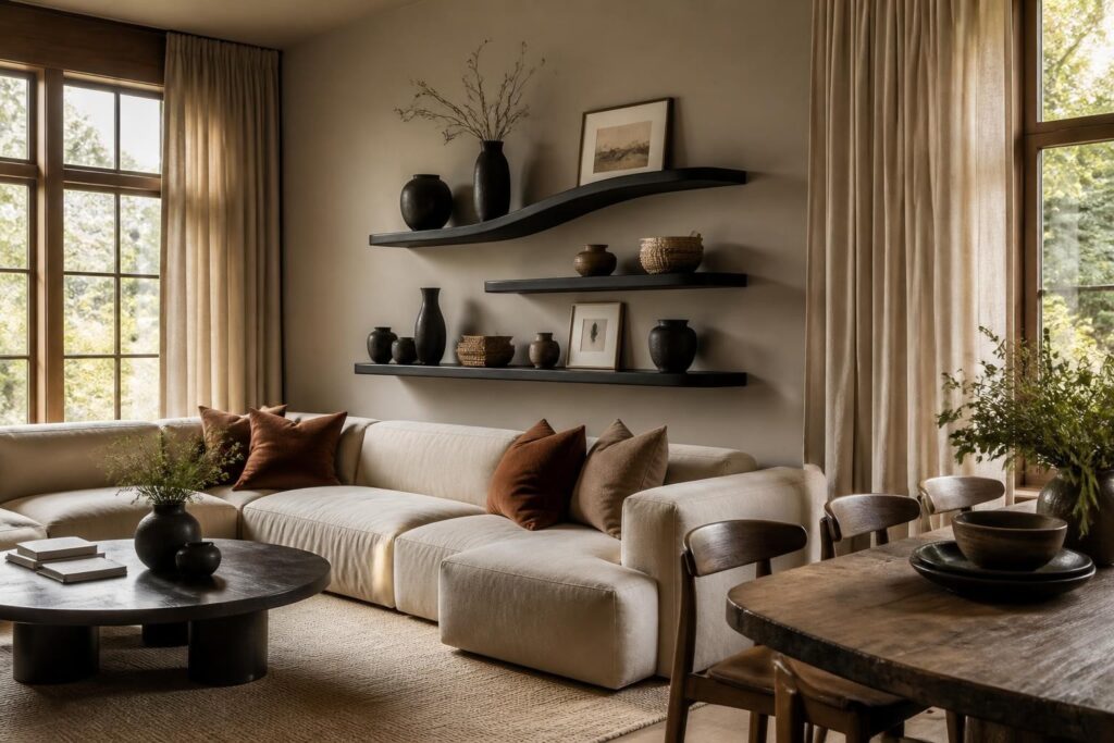 Featured image for: 10 Black Floating Shelves Living Room Ideas for Modern Chic Style