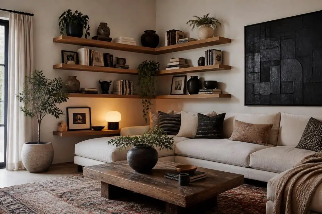 Featured image for: 10 Corner Floating Shelves Living Room Ideas for Stylish Storage