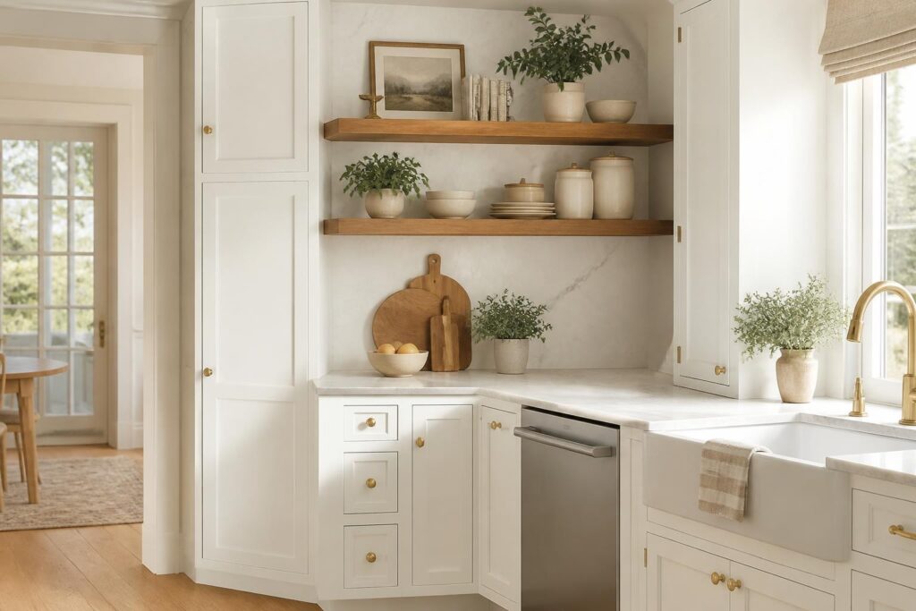 Featured image for: 10 Floating Shelves Between Cabinets Ideas for Kitchens