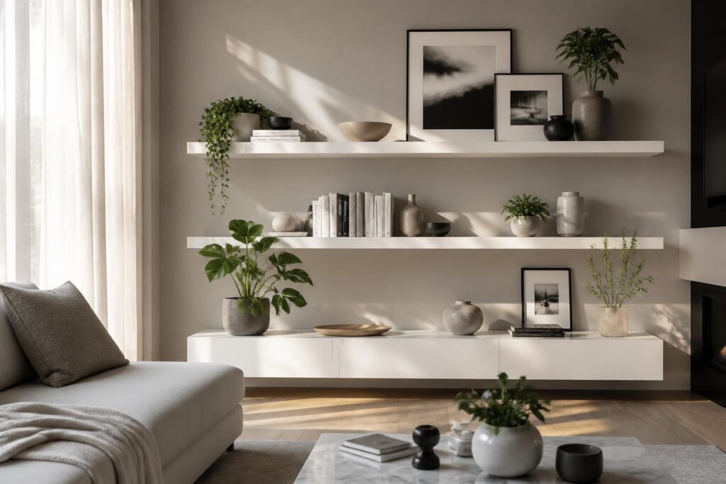 Featured image for: 10 White Floating Shelves Living Room Ideas for a Light, Modern Look