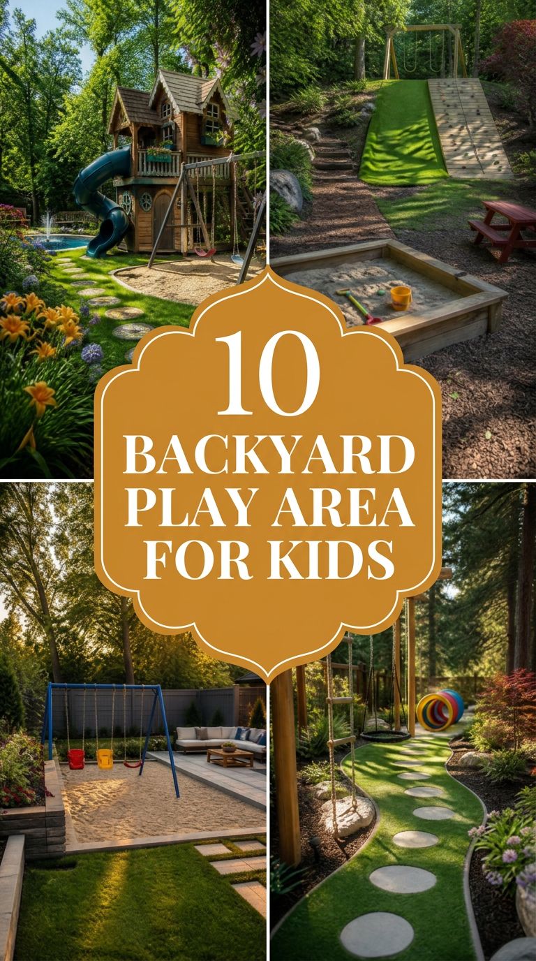 Pinterest banner for 10 Backyard Play Area Ideas for Kids That Encourage Outdoor Fun