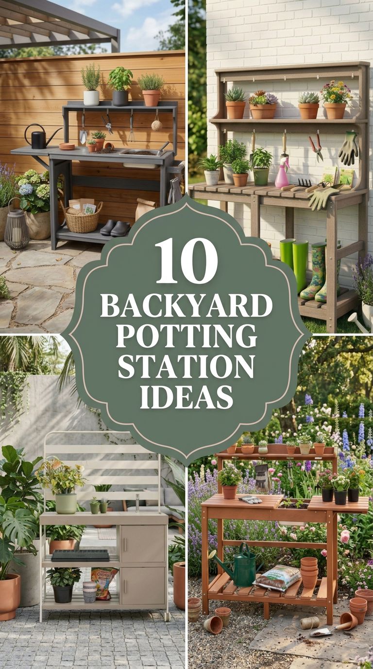 Pinterest banner for 10 Backyard Potting Station Ideas for Stylish Outdoor Fashion