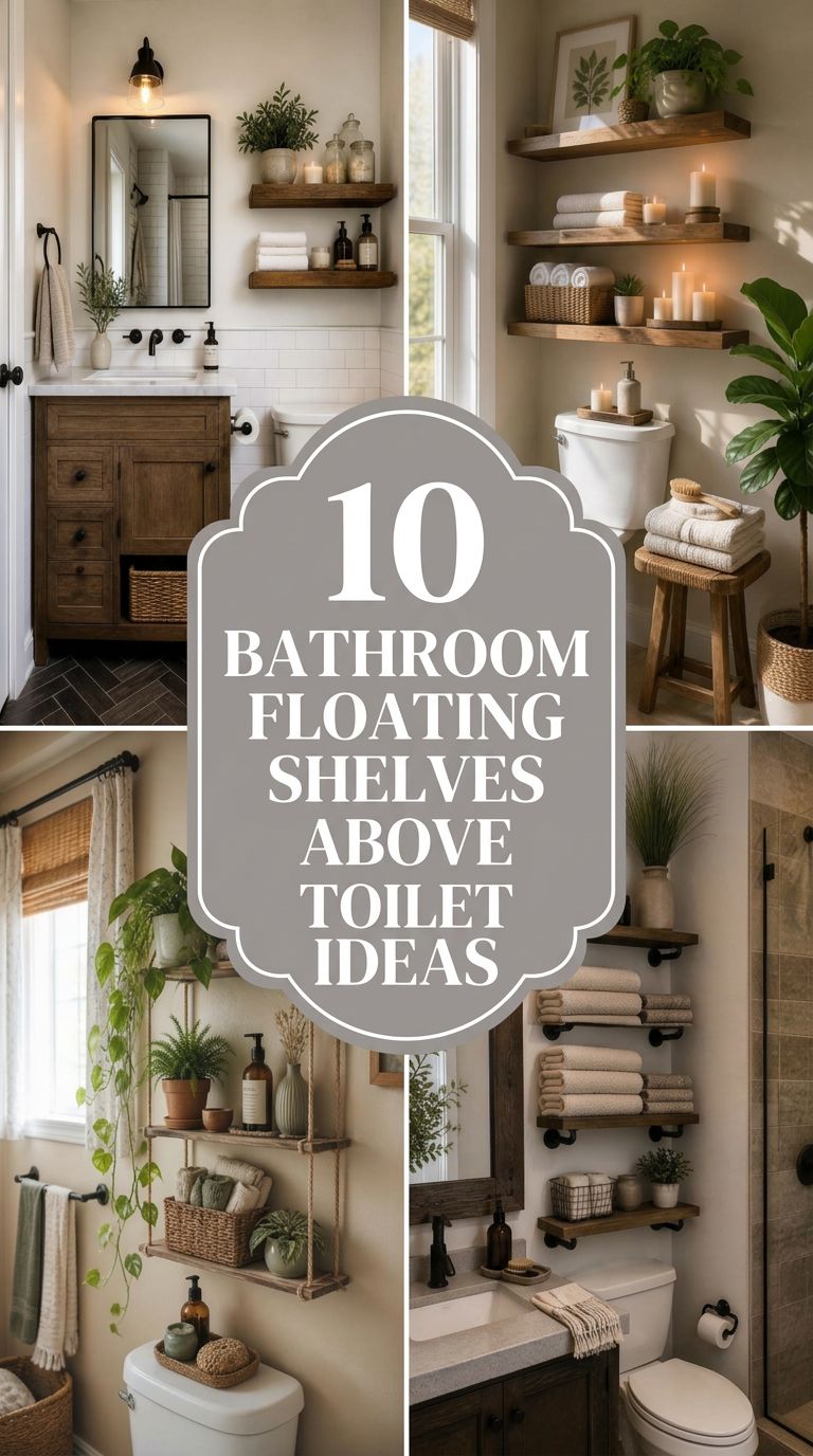 Pinterest banner for 10 Bathroom Floating Shelves Above Toilet Ideas for Stylish Storage
