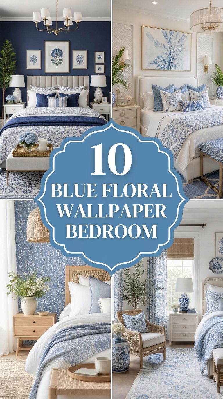 Pinterest banner for 10 Blue Floral Wallpaper Bedroom Ideas That Feel Timeless