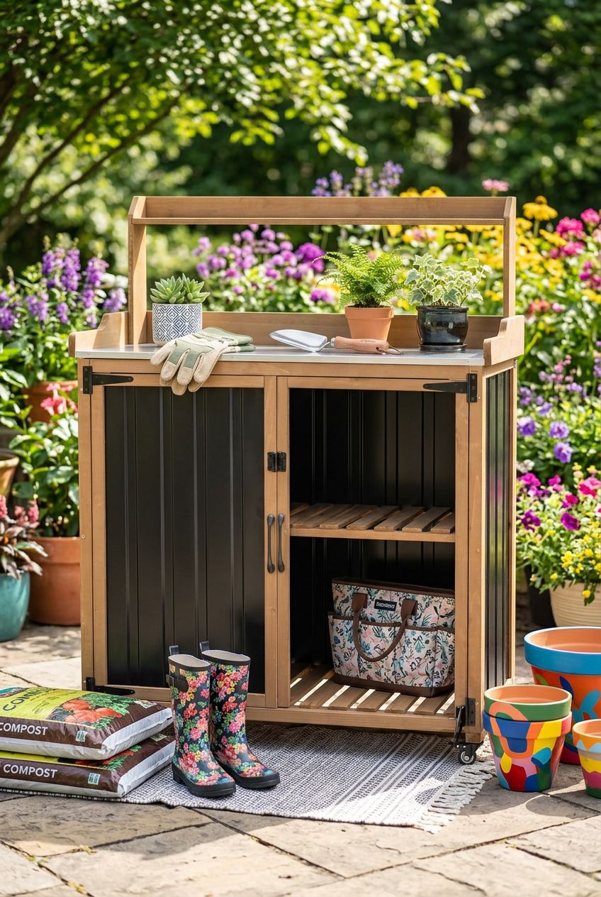 Use the uploaded Ketive Outdoor Potting Bench with Storage exactly as the reference product, preserving its bright blue finish, flat work su.