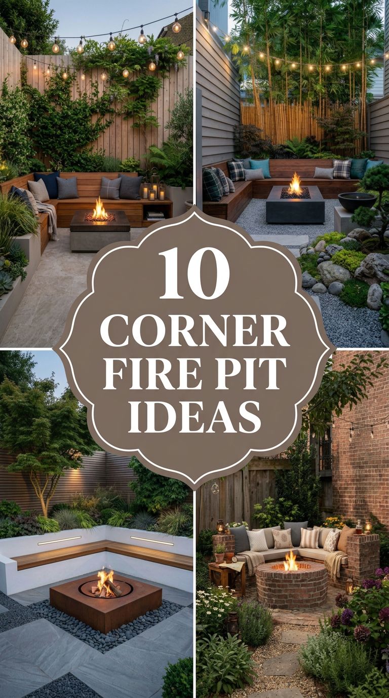 Pinterest banner for 10 Corner Fire Pit Ideas for Cozy Backyard Gatherings