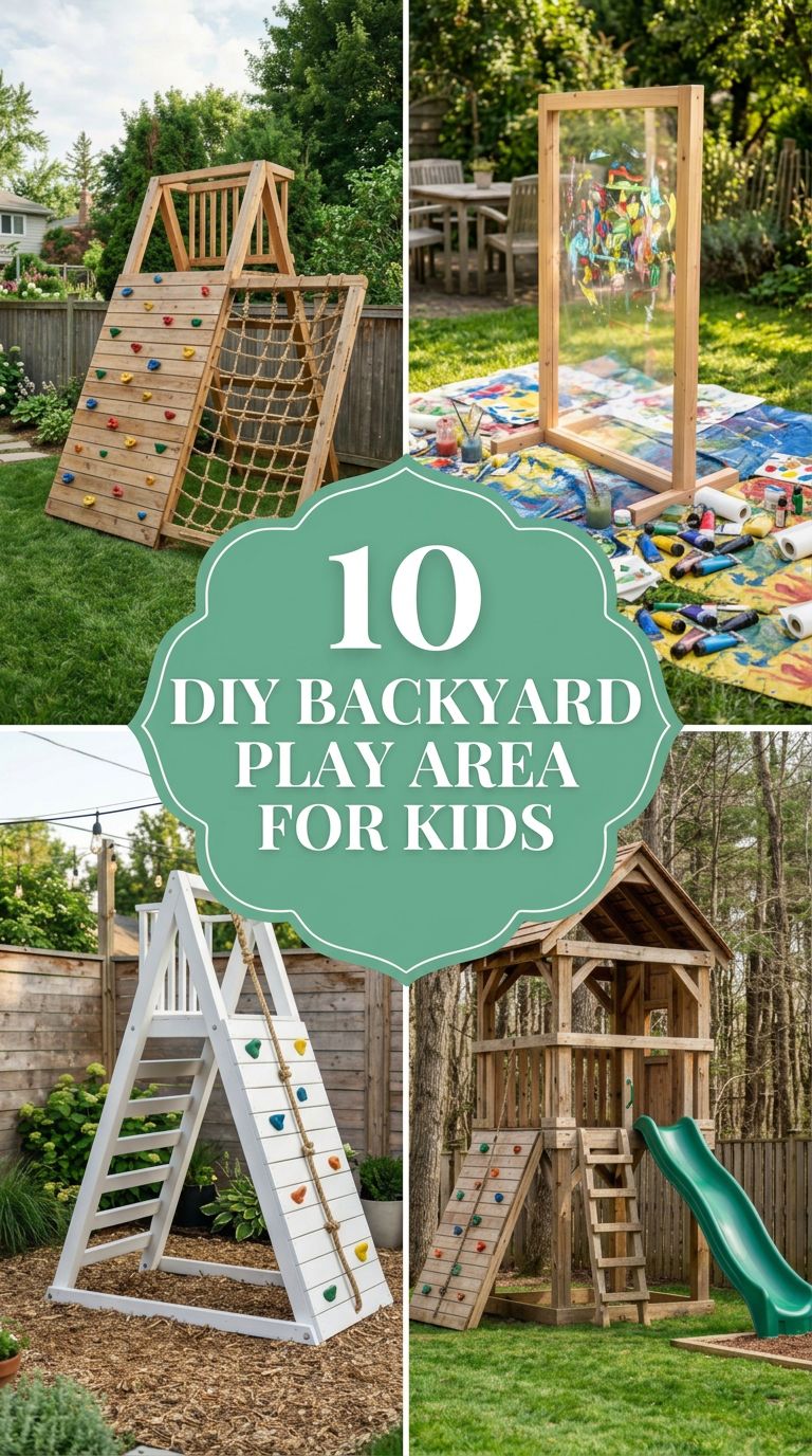 Pinterest banner for 10 DIY Backyard Play Area Ideas for Kids You Can Build This Weekend