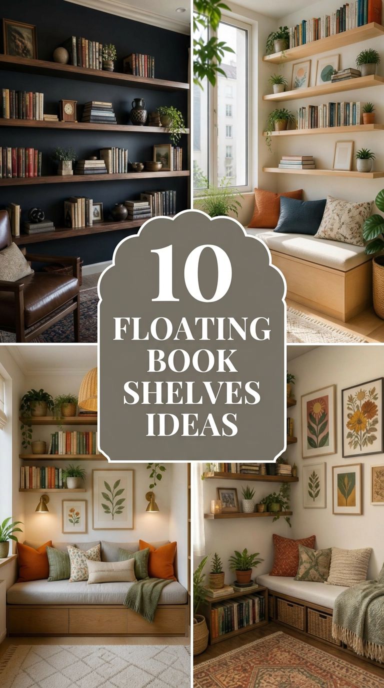 Pinterest banner for 10 Floating Book Shelves Ideas for Stylish & Organized Spaces