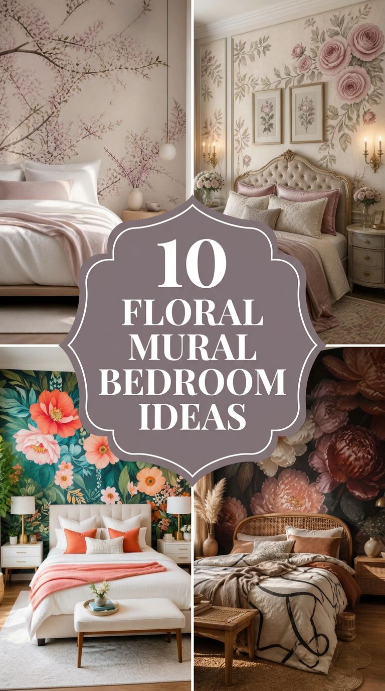 Pinterest banner for 10 Floral Mural Bedroom Ideas for a Dreamy Sanctuary