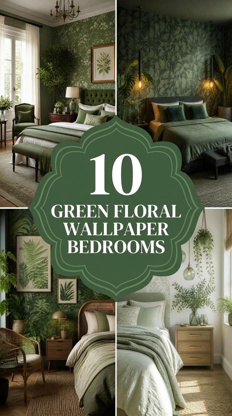 Pinterest banner for 10 Green Floral Wallpaper Bedroom Ideas for a Fresh Retreat