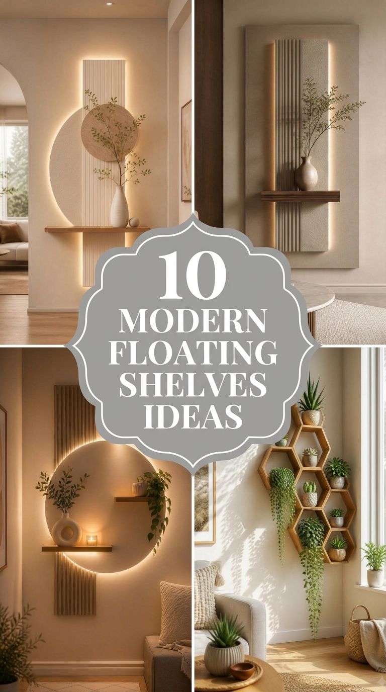 Pinterest banner for 10 Modern Floating Shelves Ideas for Effortless Style at Home