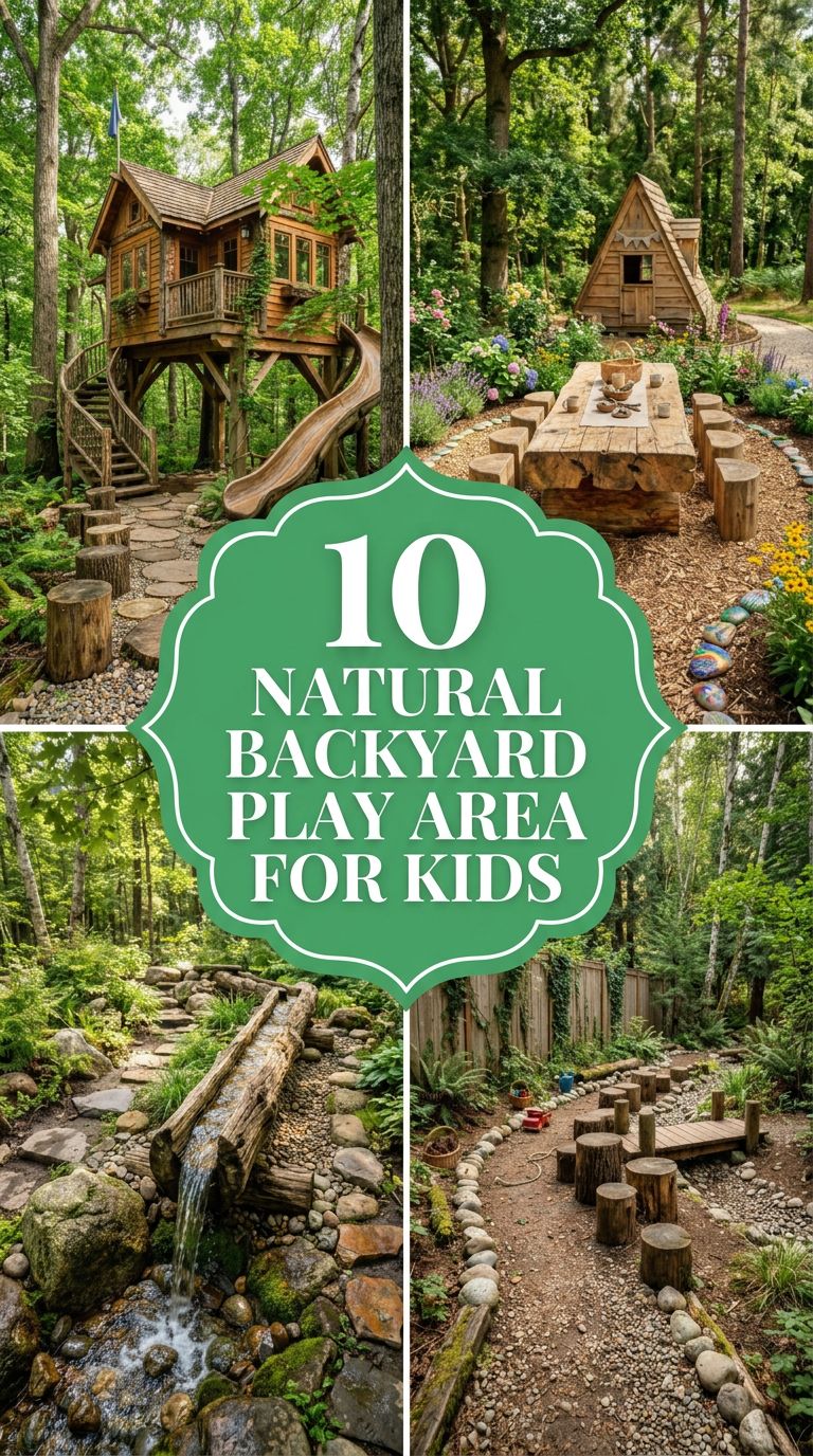 Pinterest banner for 10 Natural Backyard Play Area for Kids Ideas for Creative Outdoor Fun