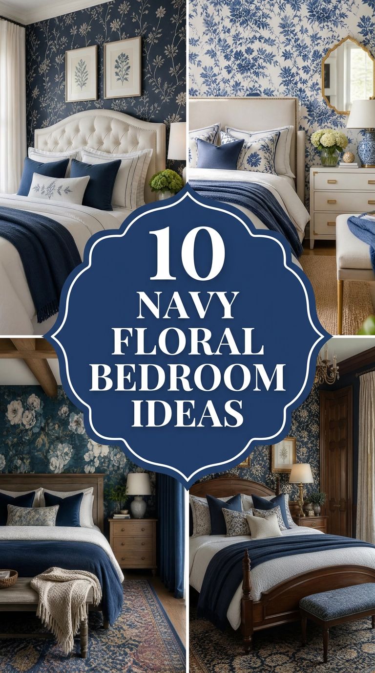 Pinterest banner for 10 Navy Floral Bedroom Ideas That Feel Sophisticated