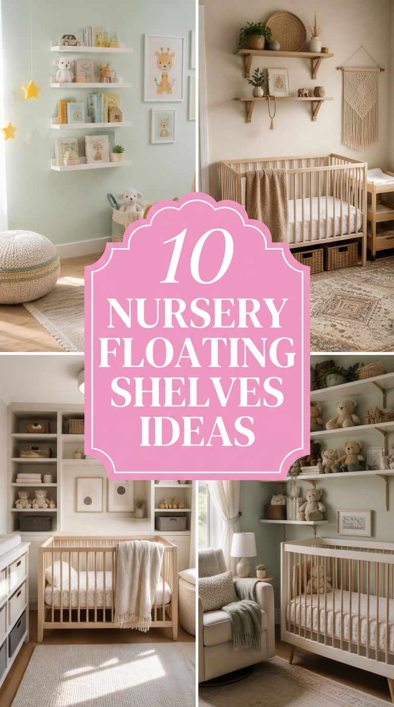 Pinterest banner for 10 Nursery Floating Shelves Ideas for Cute & Practical Storage