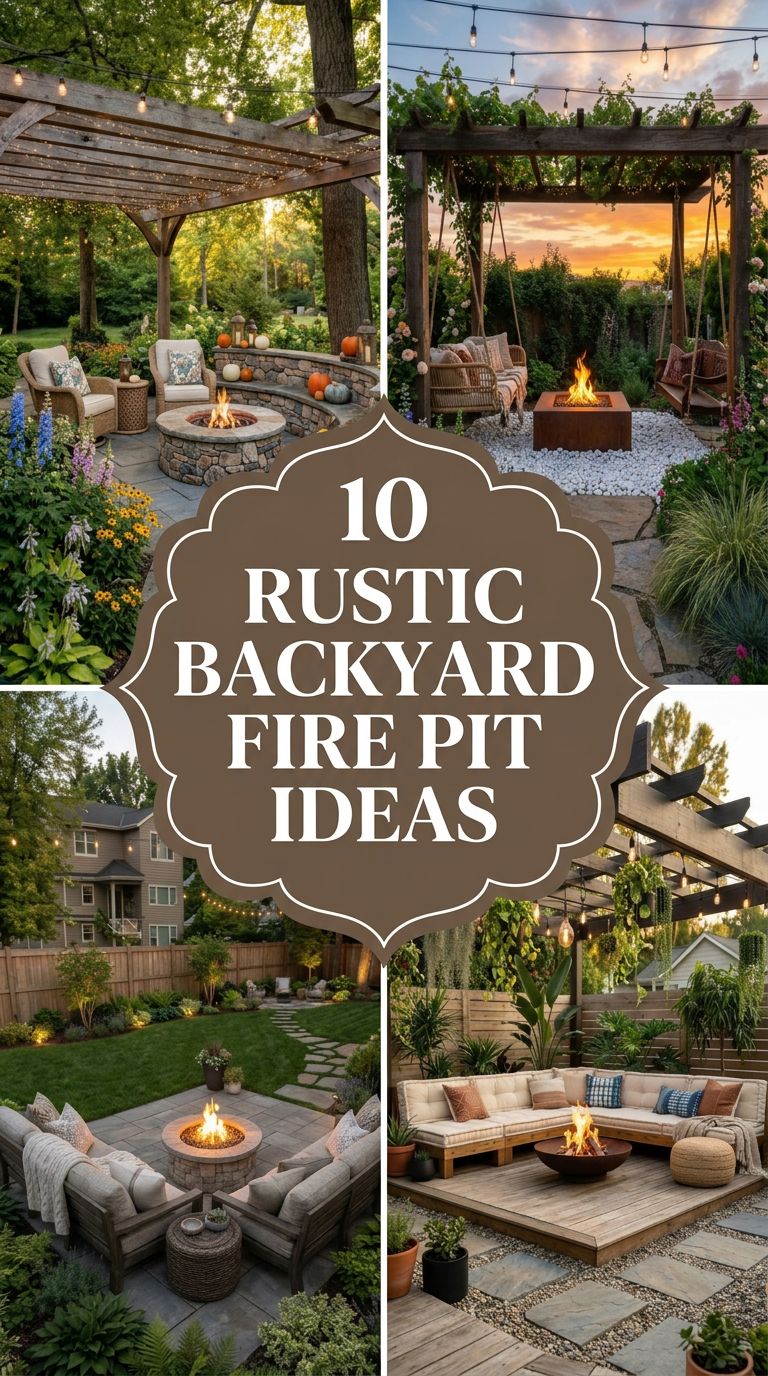 Pinterest banner for 10 Rustic Backyard Fire Pit Ideas for the Ultimate Cozy Retreat