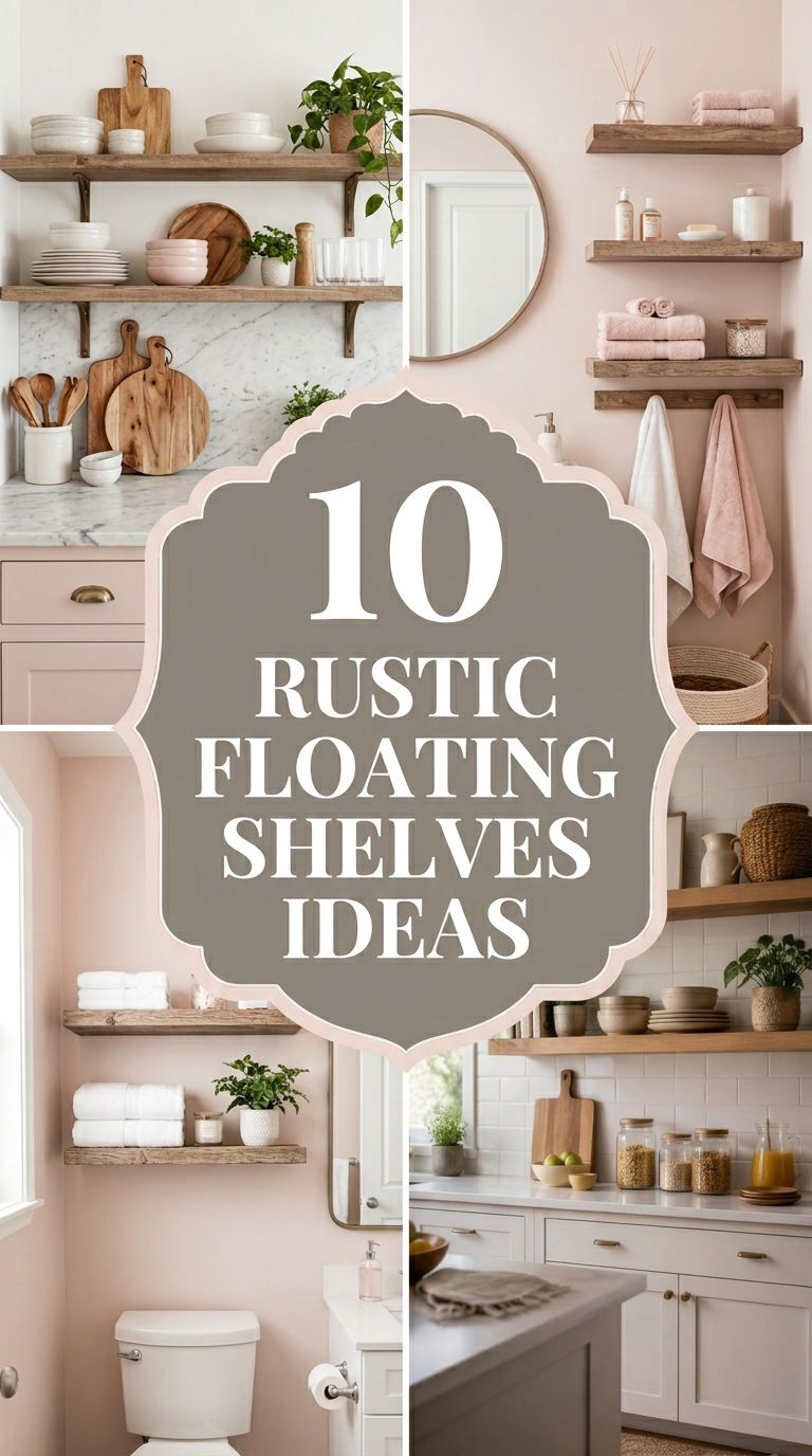 Pinterest banner for 10 Rustic Floating Shelves Ideas with Farmhouse Charm